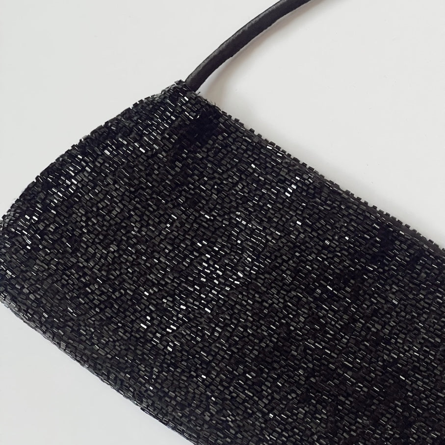Vintage Black Beaded Baguette Bag
