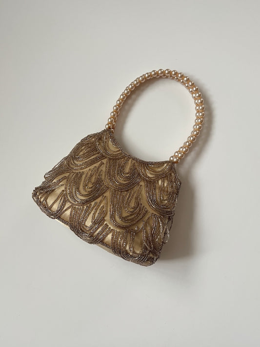 Vintage Champagne Gold Beaded Pochette