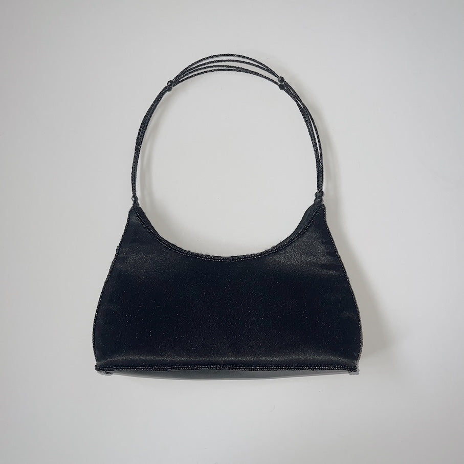 Vintage Black Beaded Croissant Purse