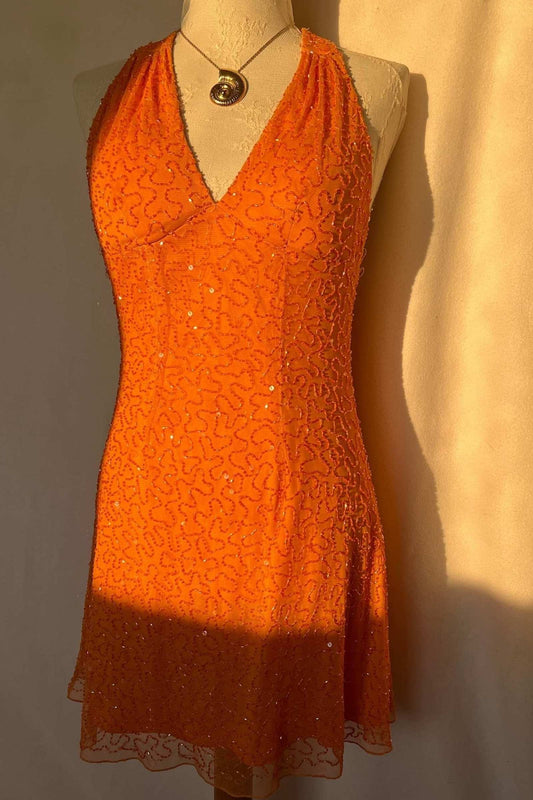 Vintage French Designer Mini Halter Beaded Dress