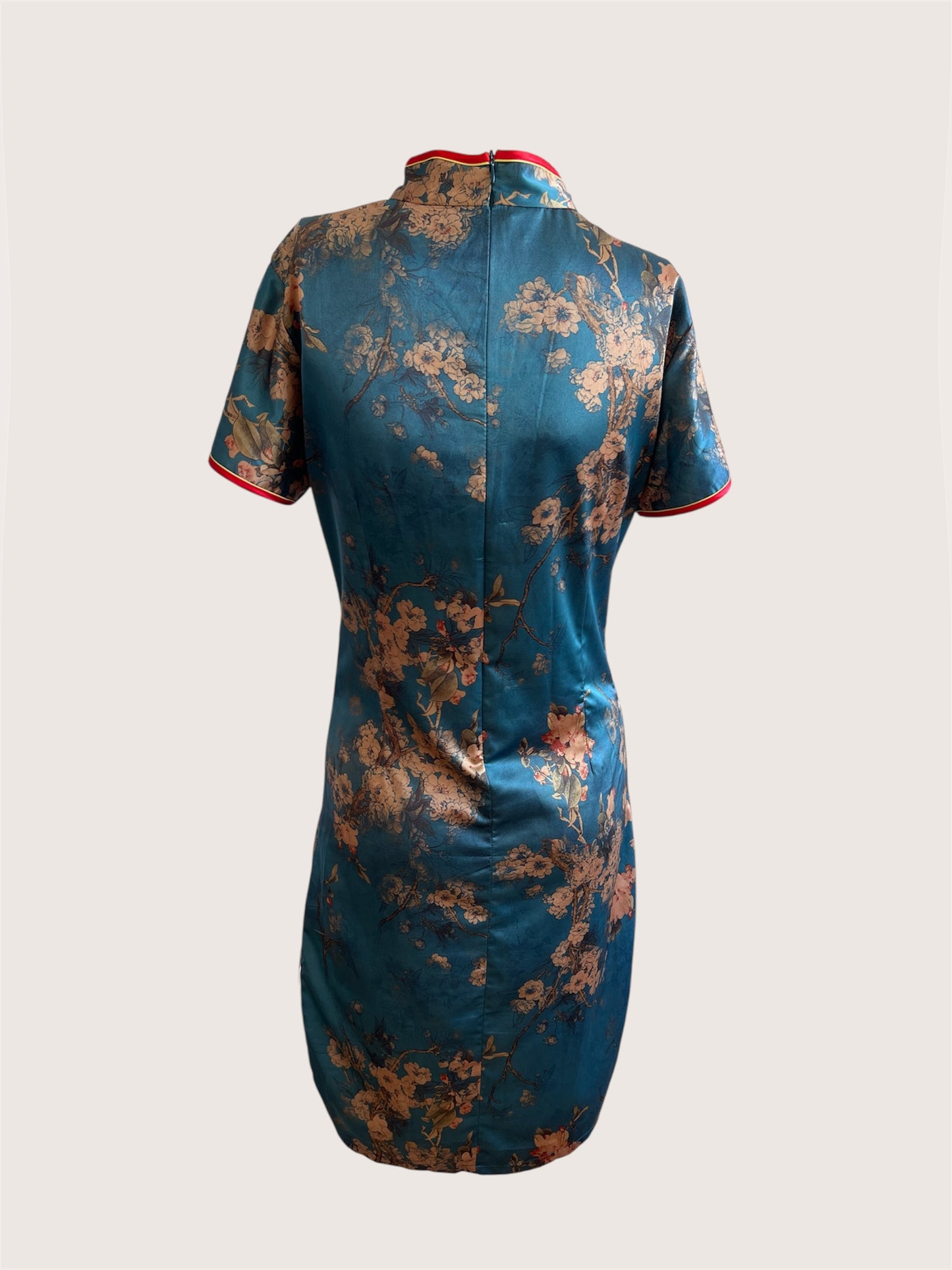 Vintage Floral Satin Cheongsam Inspired Dress