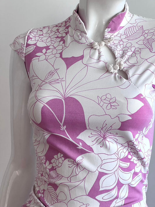 Sakura Print Pink Qipao Inspired Top