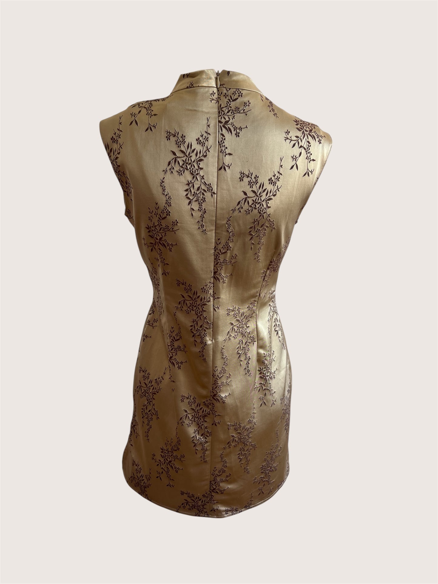 Vintage Gold Qipao Inspired Mini Dress