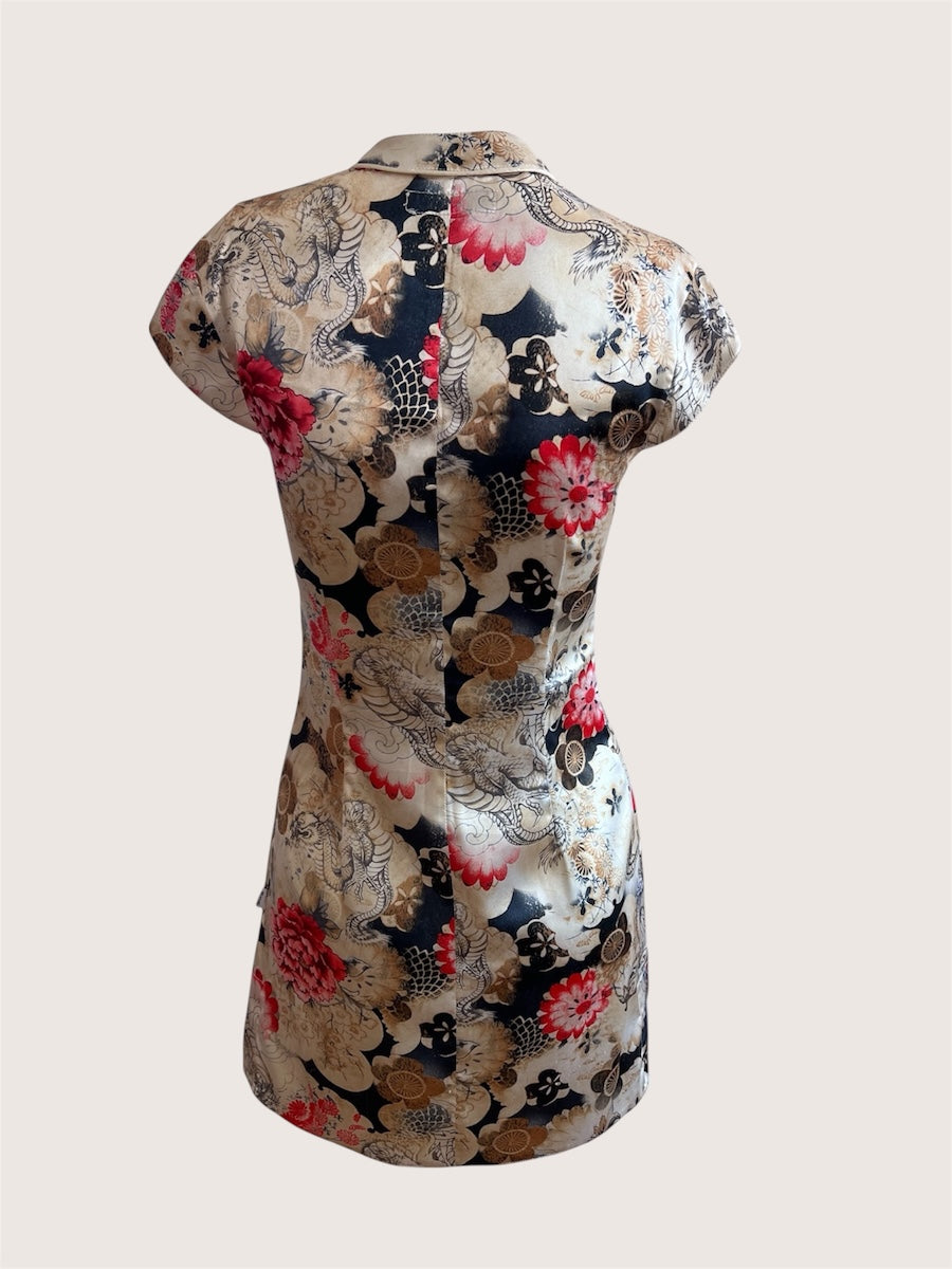 Gold Qipao Inspired Mini Satin Dress
