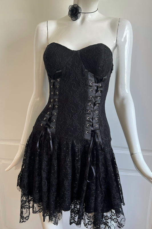 Vintage Black Corset Style Mini Dress