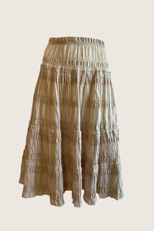 Vintage Beige Ruffle Midi Skirt
