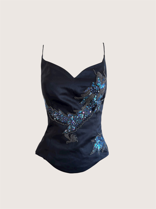 Vintage Black Beaded Dragon Corset