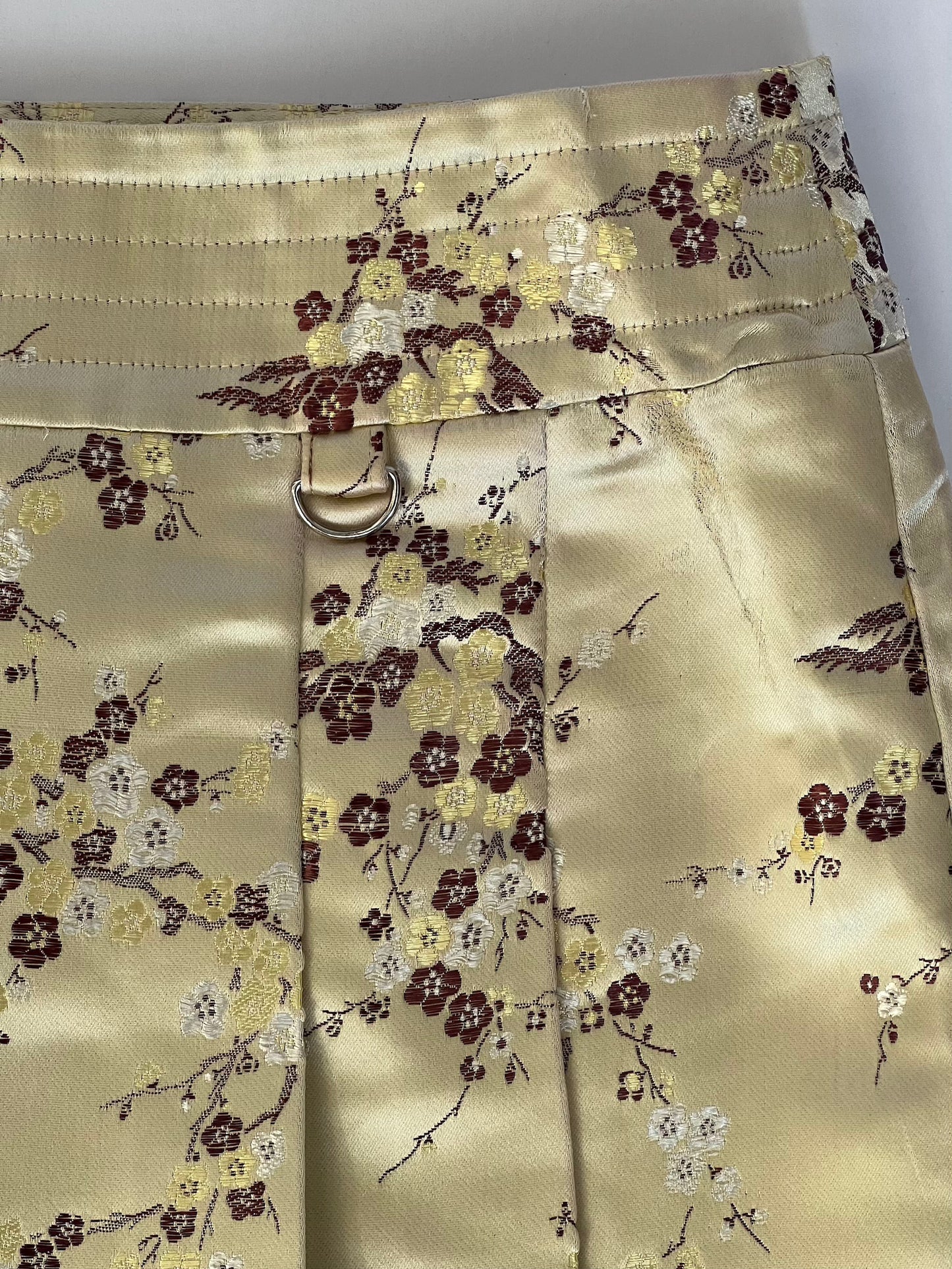 Vintage Gold Cherry Blossom Jacquard Mini Skirt