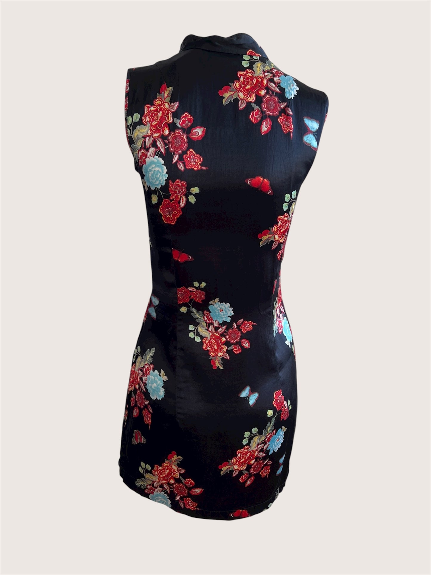 2000's Black Floral Qipao Inspired Mini Dress