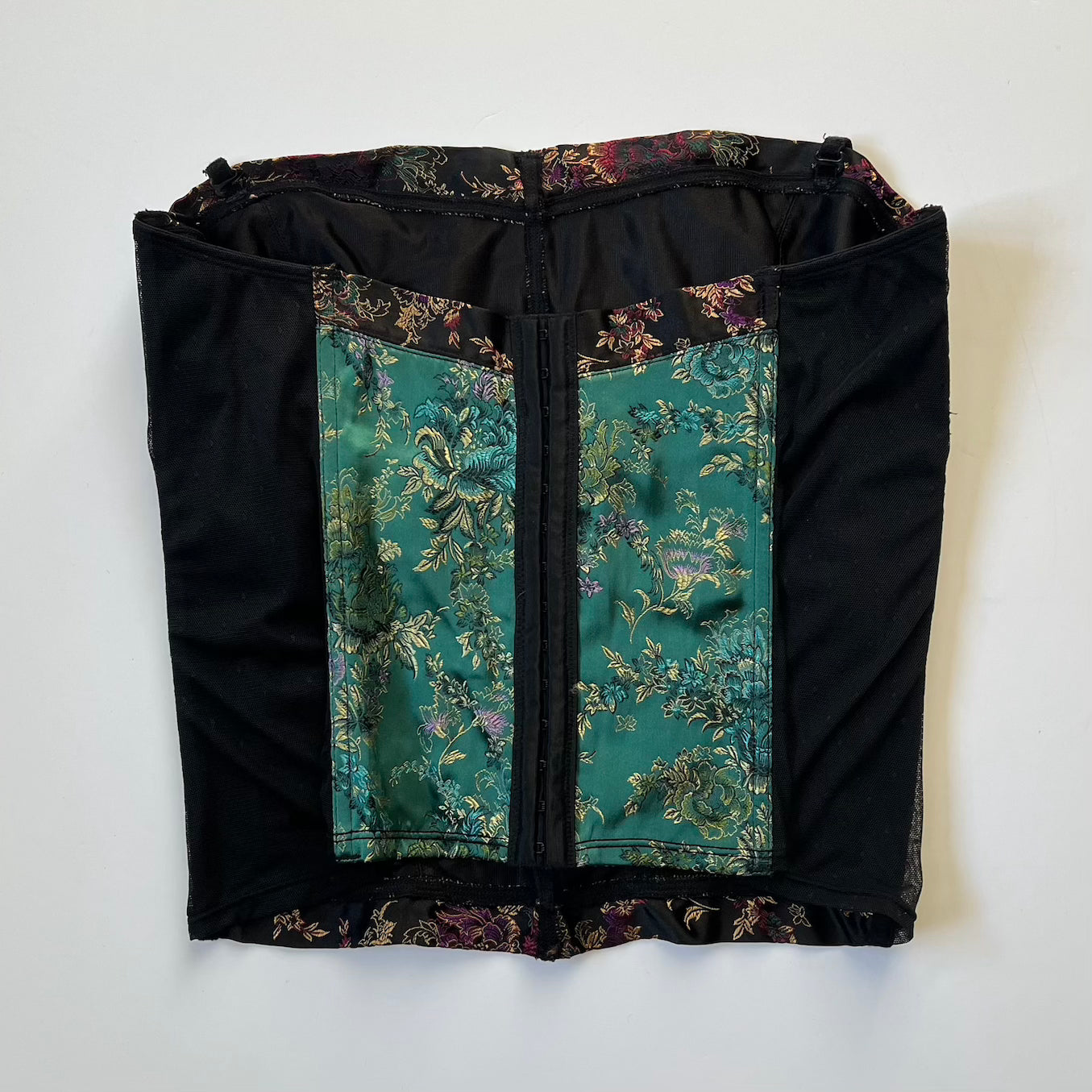 2000's Green Jacquard Corset Top