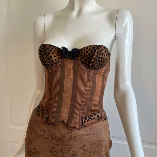 Vintage Parisian Chocolate Brown Silk Bustier