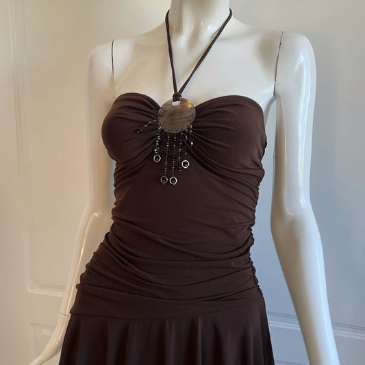 2000's Chocolate Brown Asymmetrical Mini Dress