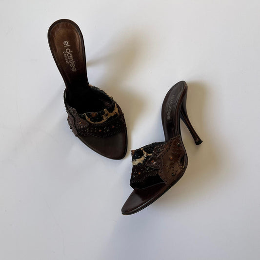 El Dantes Vintage Brown Leather Mule Heels (EU 36-37)