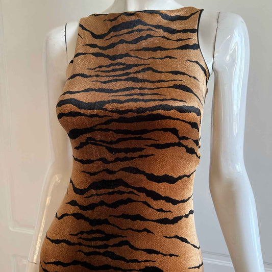 1990's Tiger Print Velour Maxi Dress