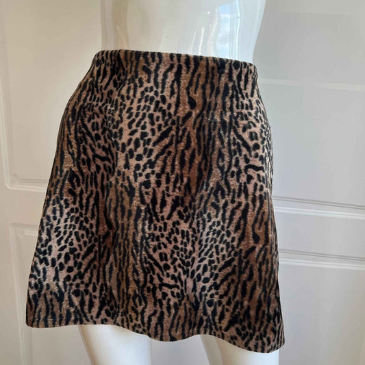 1990's Velvet Leopard Print Mini Fuzzy Skirt