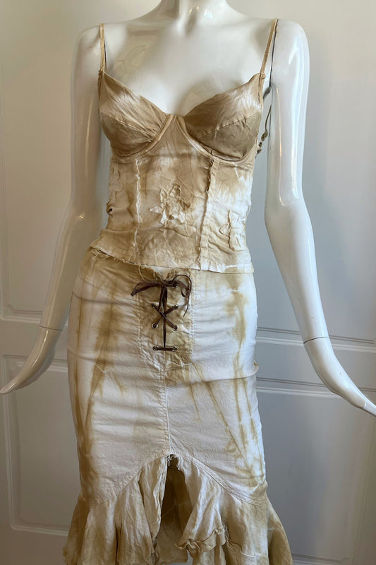 1990's Beige Bustier & Skirt Ensemble