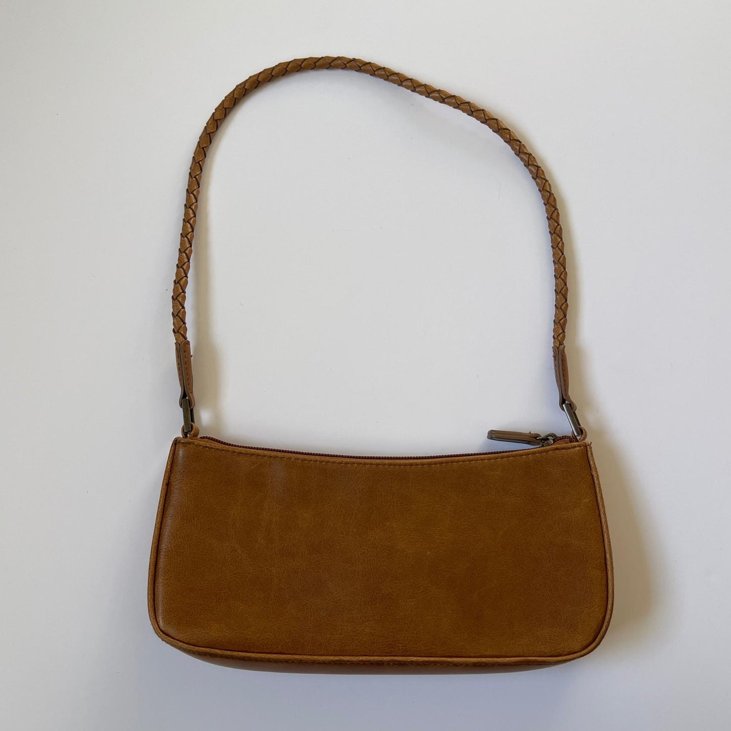 Brown Leather Lace-Up Baguette Bag