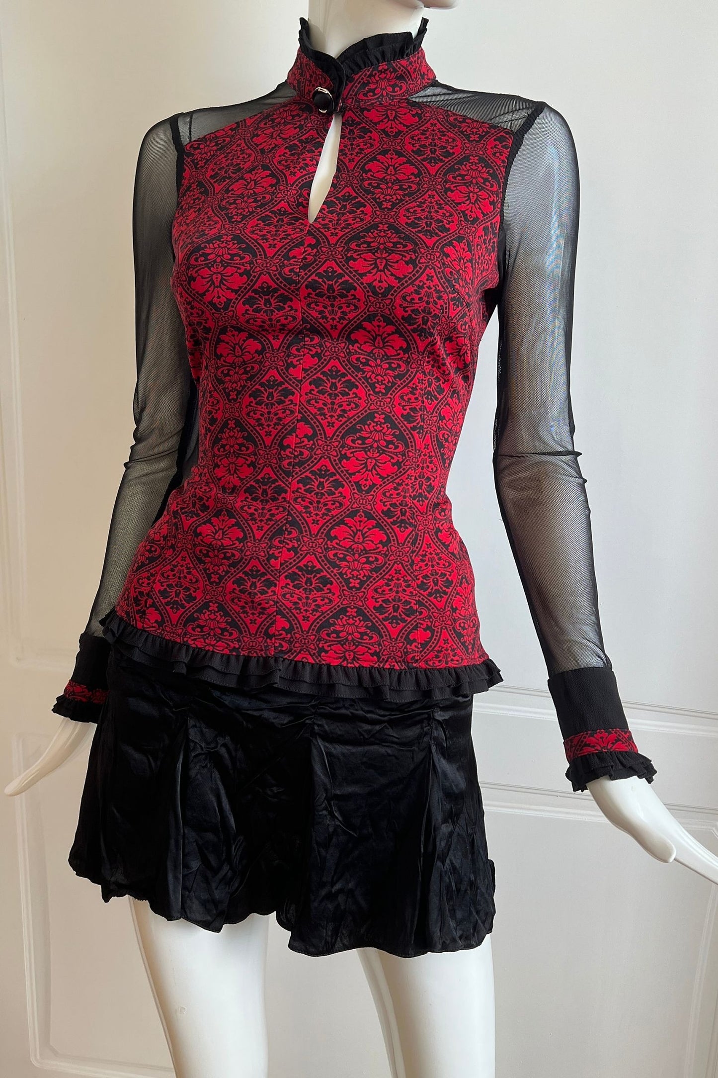 Vintage Wine Red Mesh Top