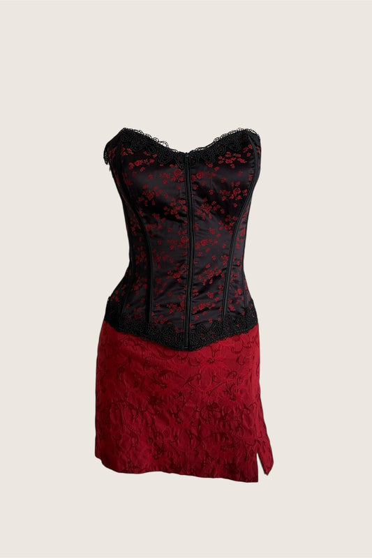 Vintage Red Floral Mini Skirt