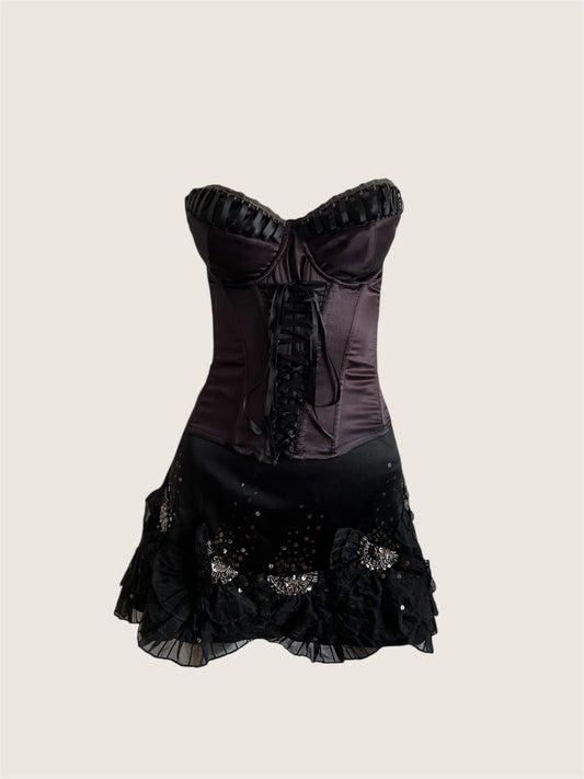 Silk Black Ruffle Mini Skirt