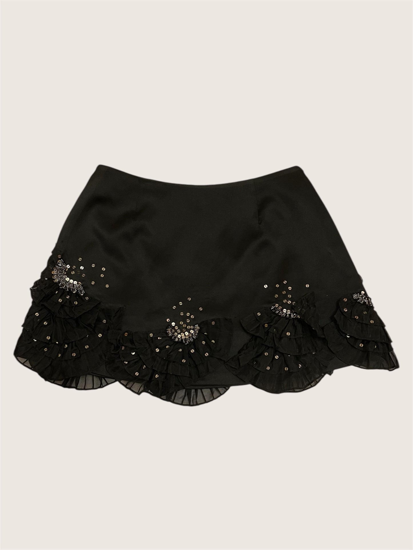 Silk Black Ruffle Mini Skirt