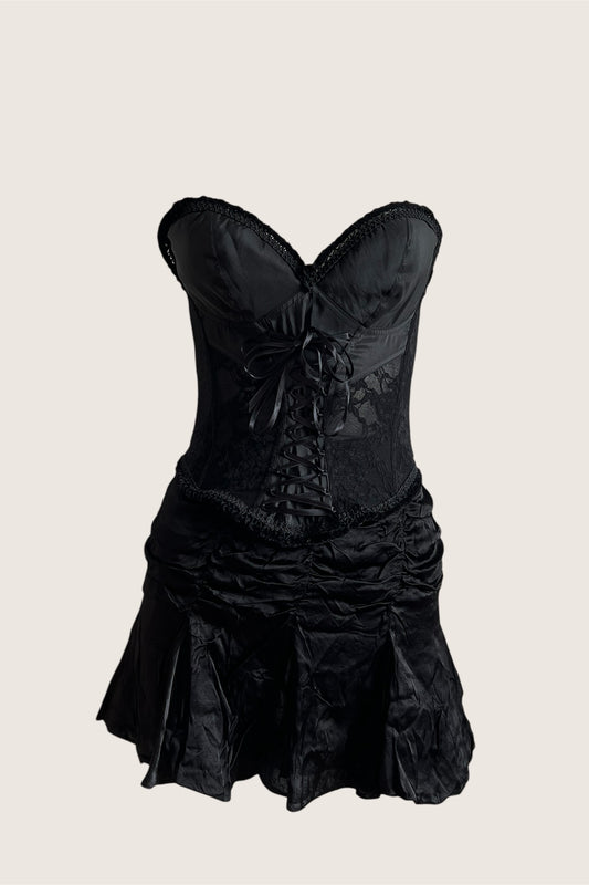 Vintage 1990's Black Ruched Mini Skirt