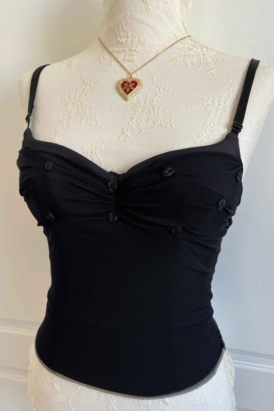 1990's Black Rosette Bustier