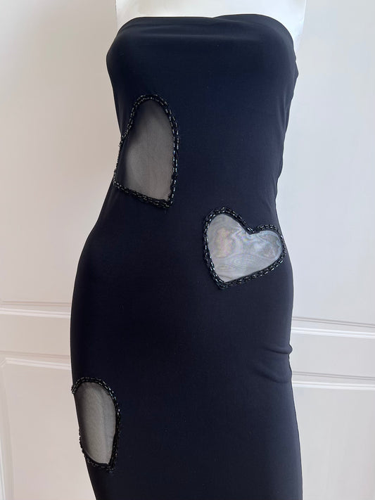 2000's Designer Heart Cut-Out Black Dress