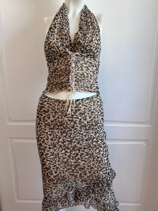 2000's Animal Print Halter Top & Slip Skirt Ensemble