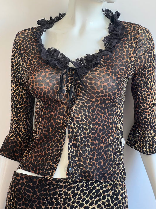 1990's Animal Print Cardigan & Slip Skirt Ensemble