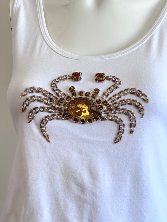 Vintage White Beaded Crab Tank Top
