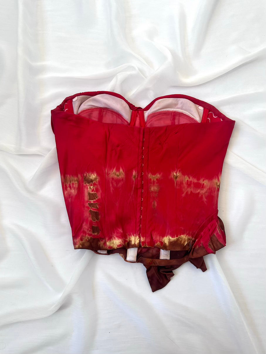 Luxurious Designer 100% Silk Satin Coral Corset