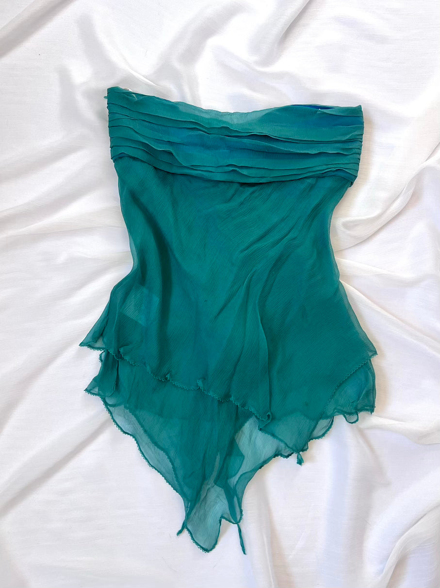 100% Silk Vintage Teal Halter Top