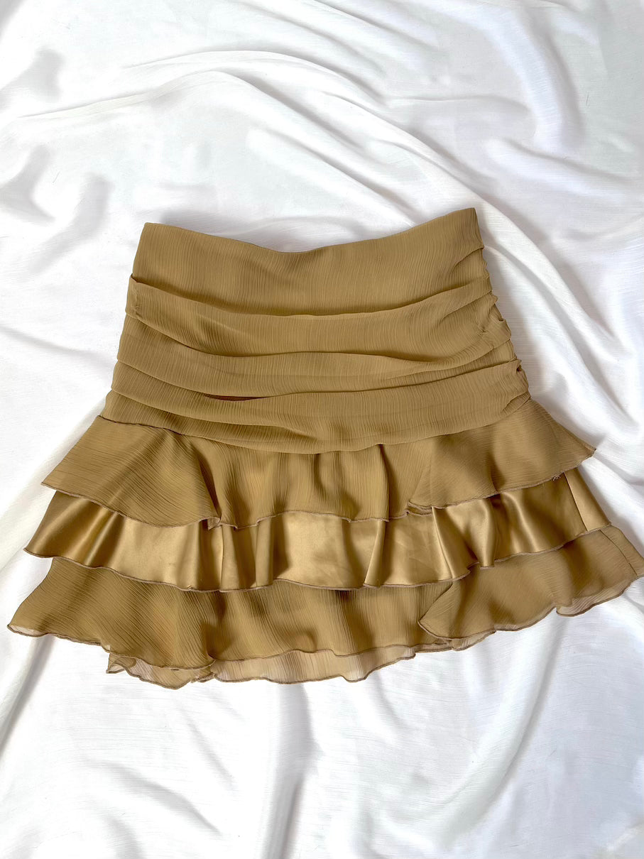 Vintage Gold Mini Ruffle Skirt