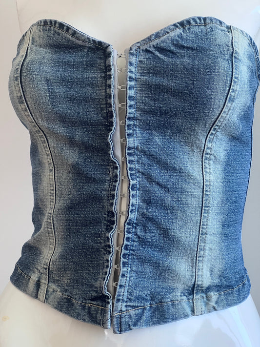 2000's Blue Denim Corset Top
