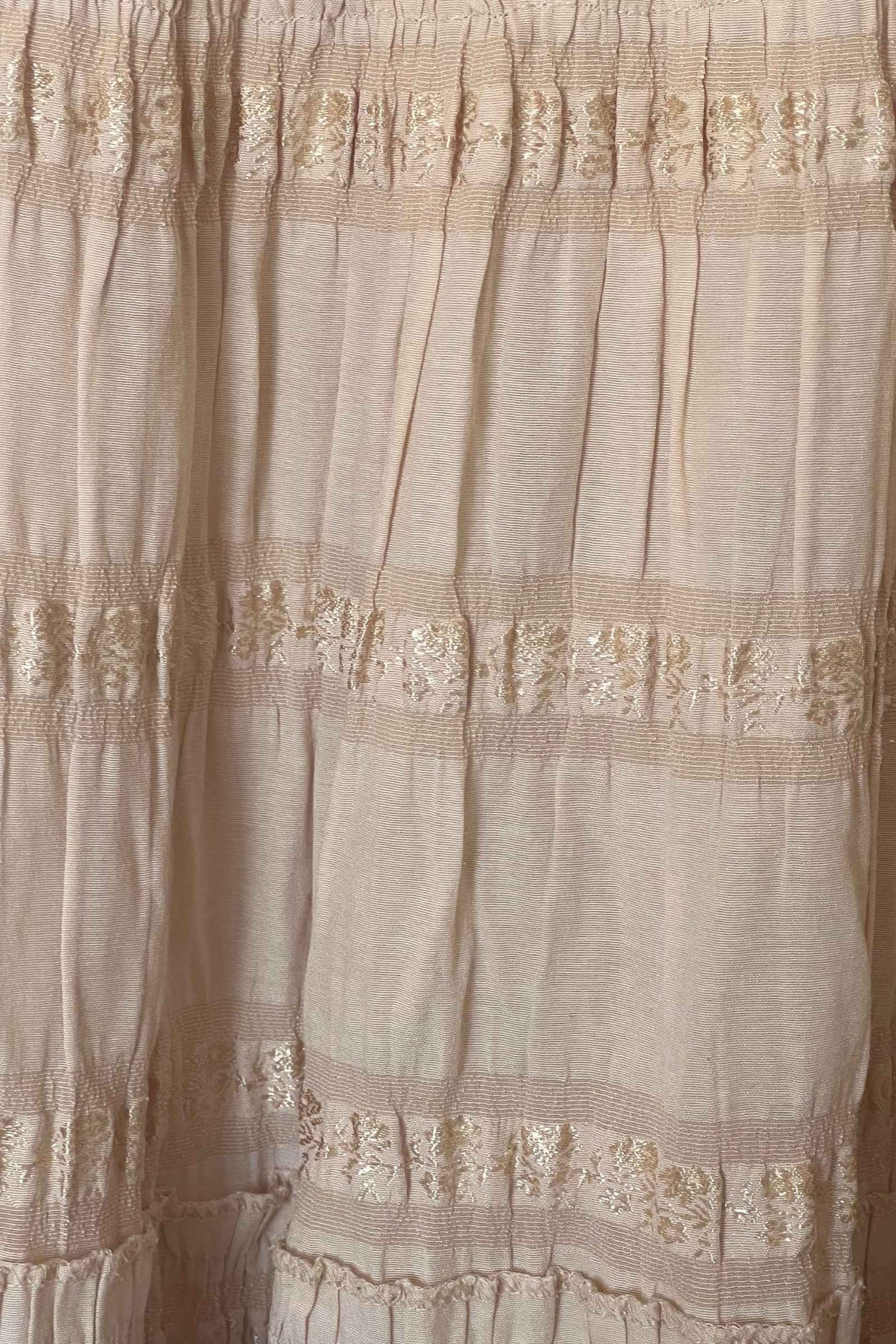 Vintage Beige Ruffle Midi Skirt