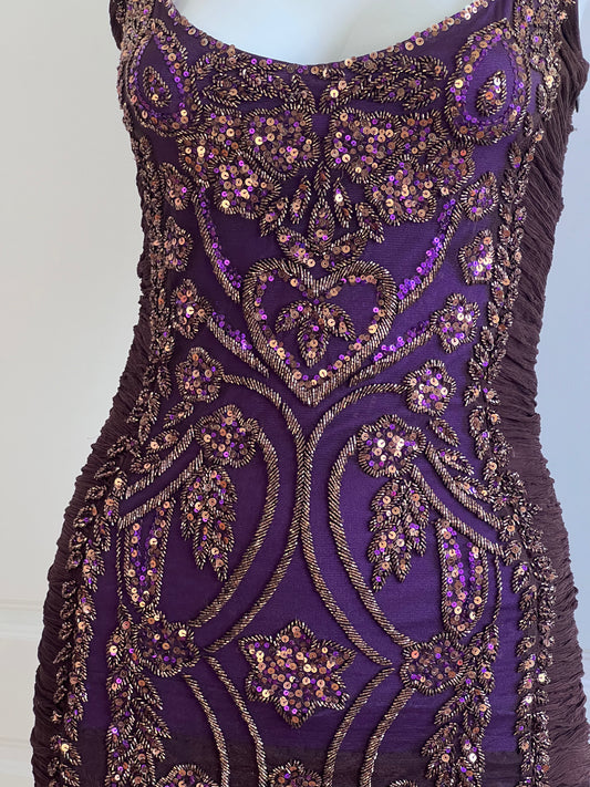 100% Silk Vintage Beaded Mini Dress