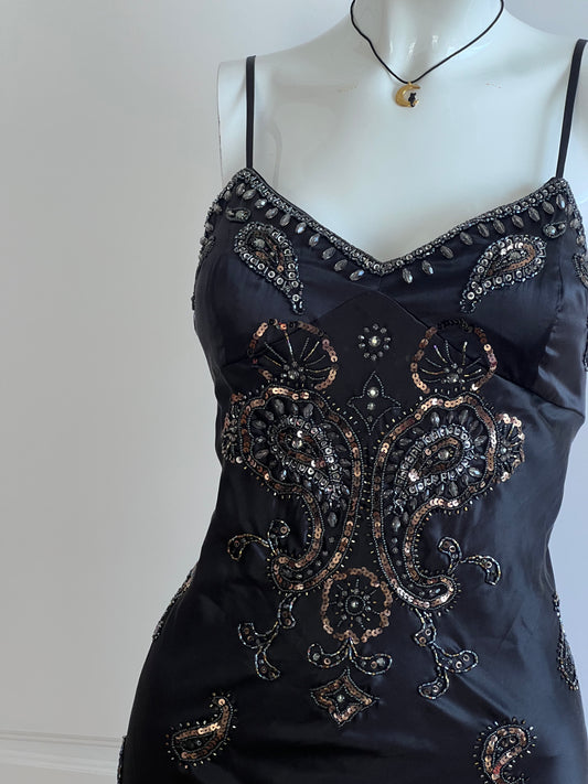Vintage Sue Wong Black Silk Beaded Corset Dress
