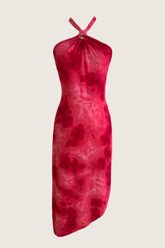 2000's Fuchsia Watercolor Halter Dress