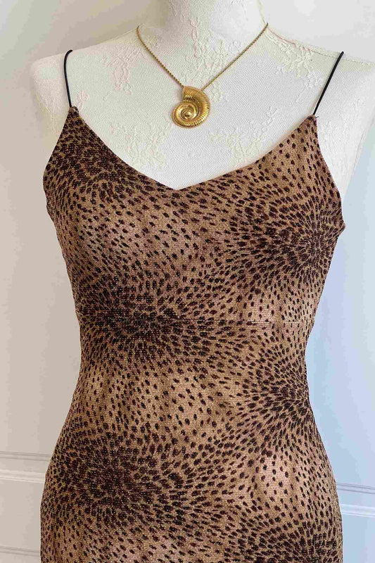 2000's Bronze Leopard Print Slip Dress
