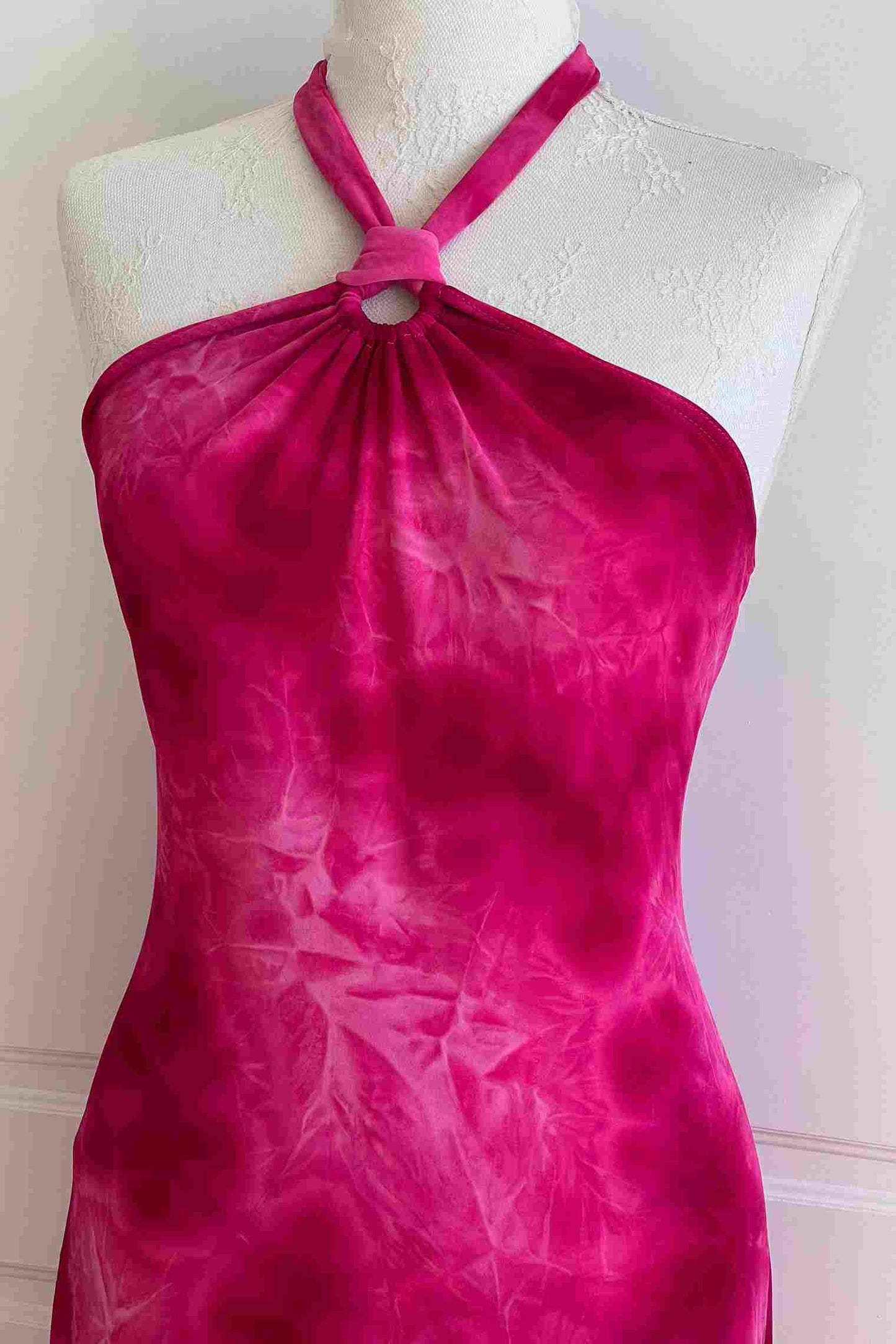 2000's Fuchsia Watercolor Halter Dress