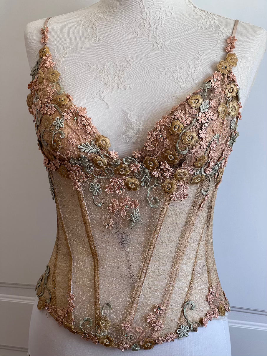 Luxurious Designer Caramel Gold Floral Corset
