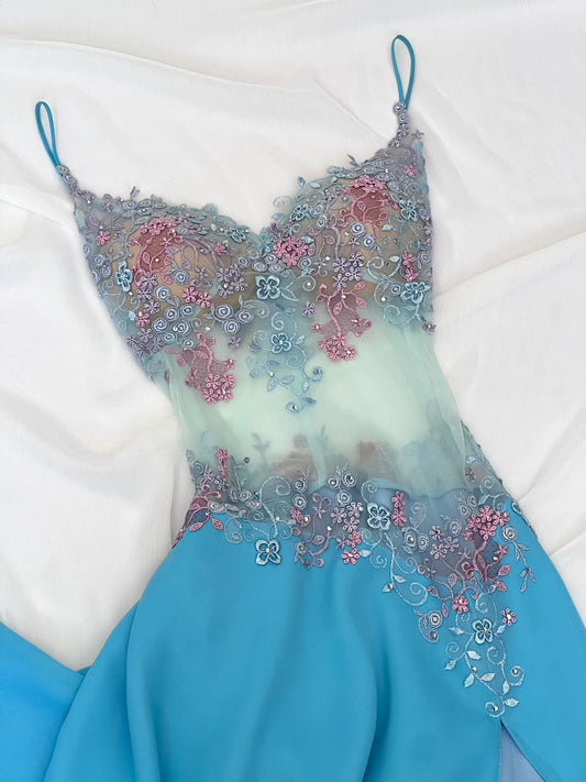 Luxurious Designer Blue Floral Gown