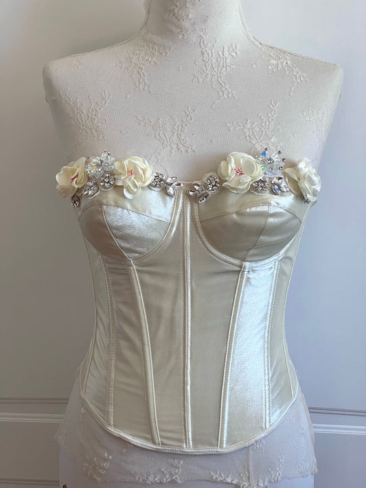 One-of-a-kind Ivory Flower Bouquet Corset