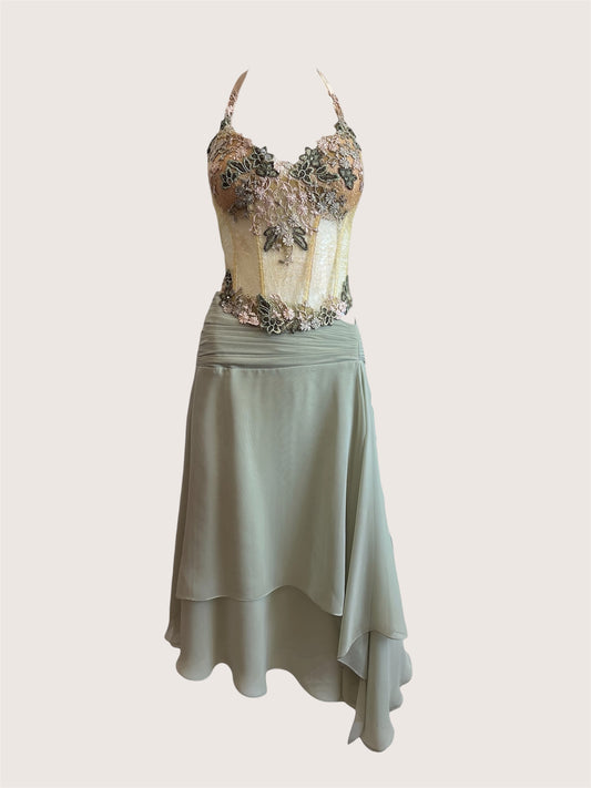 Luxurious Designer Sage Green Skirt