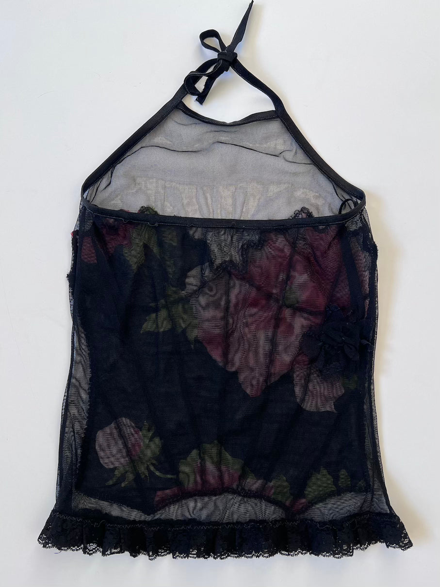 2000's Floral Mesh Top & Mini Skirt Ensemble
