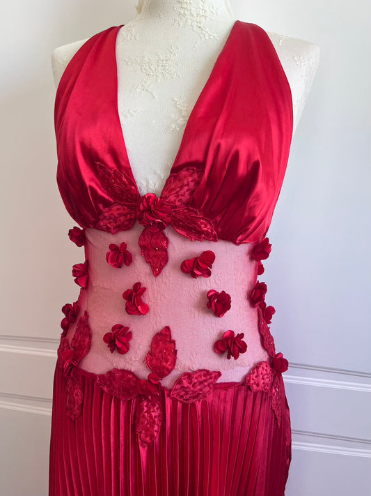 Vintage Strawberry Red Rosette Dress