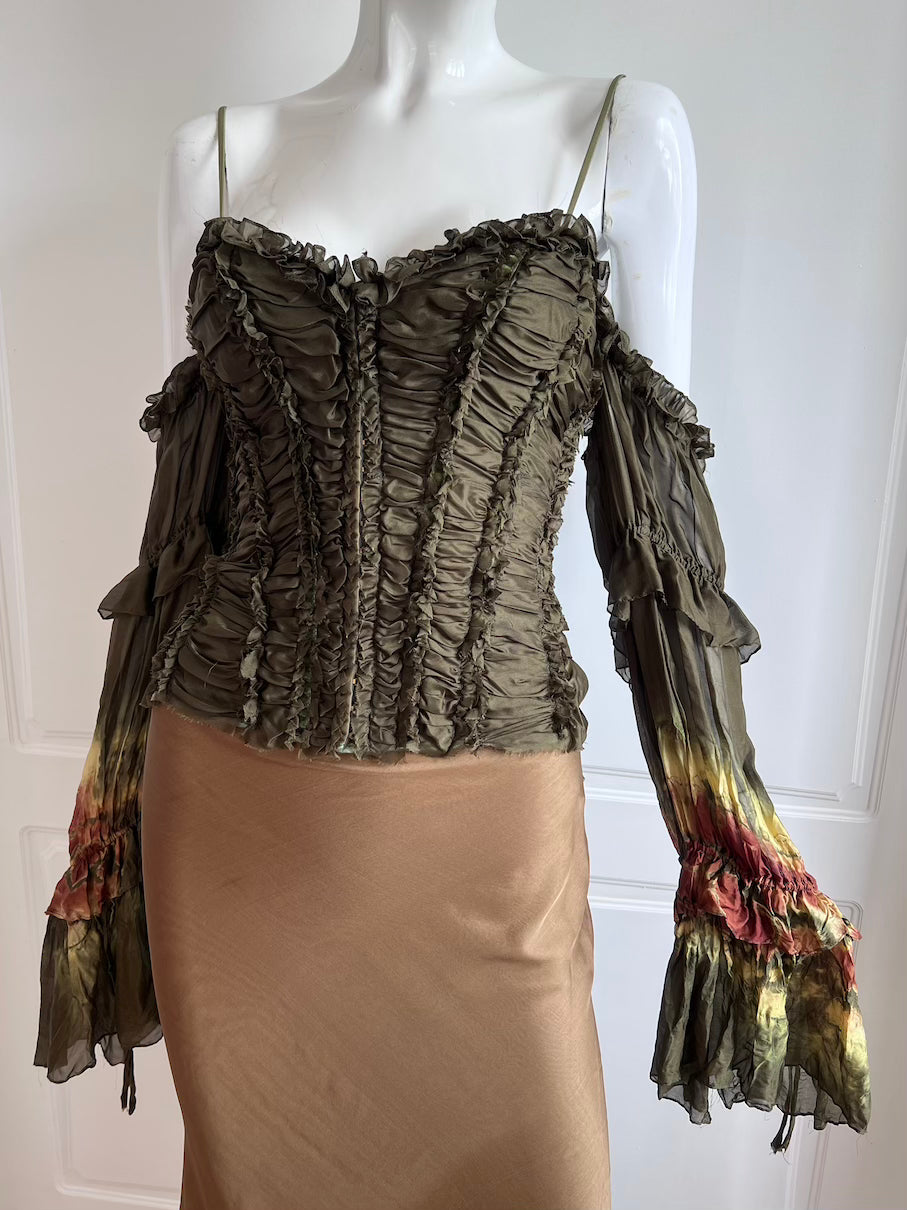 Luxurious Designer 100% Silk Forest Green Corset