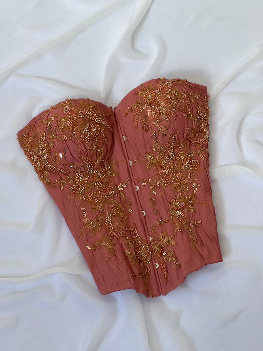 Vintage Luxurious Orange Beaded Corset Bodice