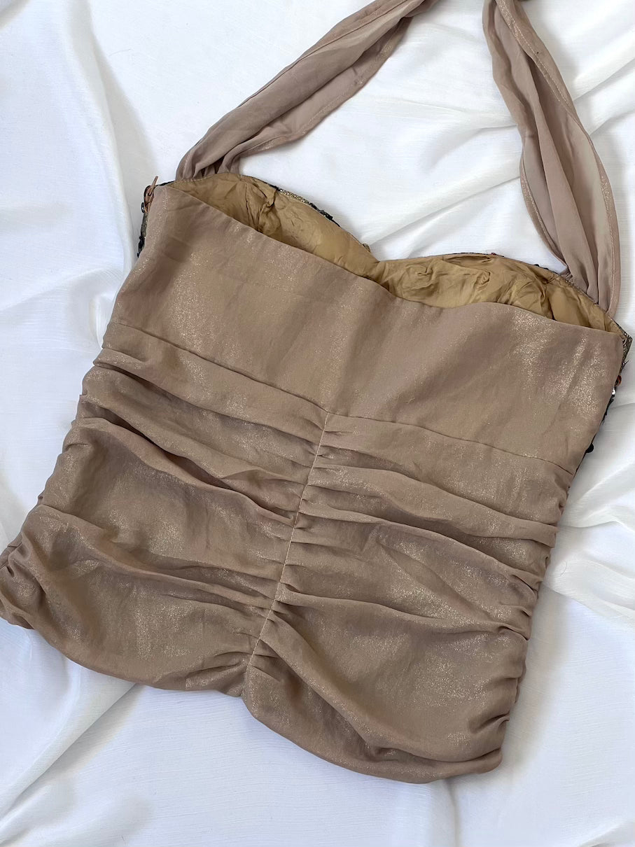 1990's Light Gold Beaded Corset Top